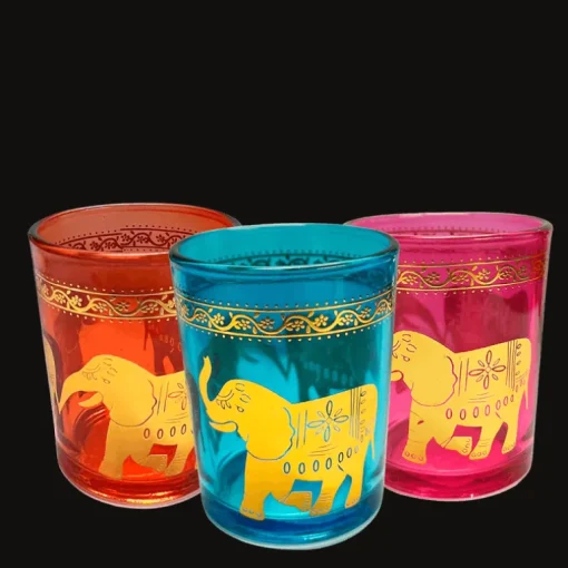 Glass tealight holders (set of 3) - Gold elephants
