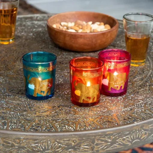 Glass tealight holders (set of 3) - Gold elephants