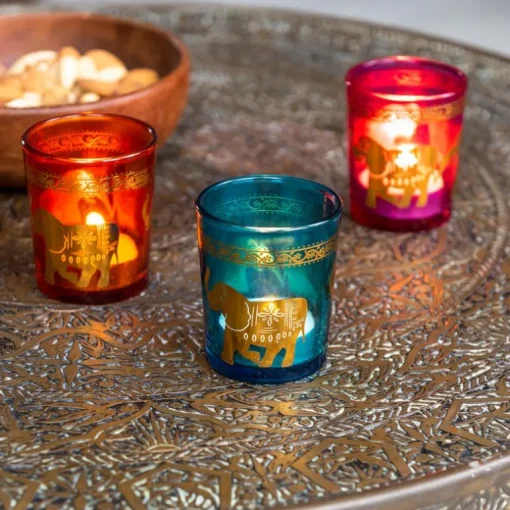 Glass tealight holders (set of 3) - Gold elephants
