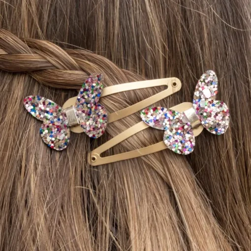 Glitter hair clips (set of 2) - Fairies in the Garden butterfly