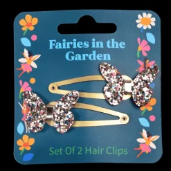 Glitter hair clips (set of 2) - Fairies in the Garden butterfly