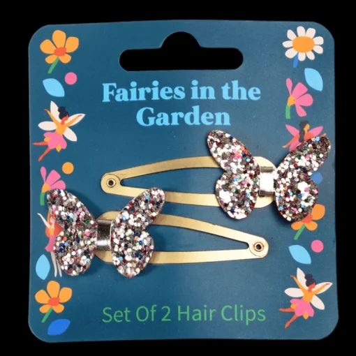 Glitter hair clips (set of 2) - Fairies in the Garden butterfly