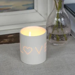 Glossy ceramic tealight holder - Love