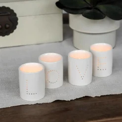 Glossy ceramic tealight holders (set of 4) - LOVE