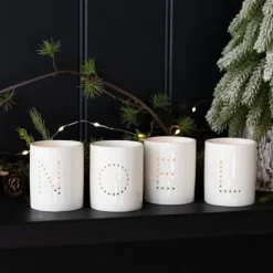 Glossy ceramic tealight holders (set of 4) - NOEL