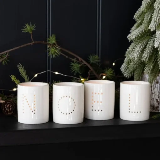 Glossy ceramic tealight holders (set of 4) - NOEL