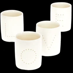 Glossy ceramic tealight holders (set of 4) - LOVE