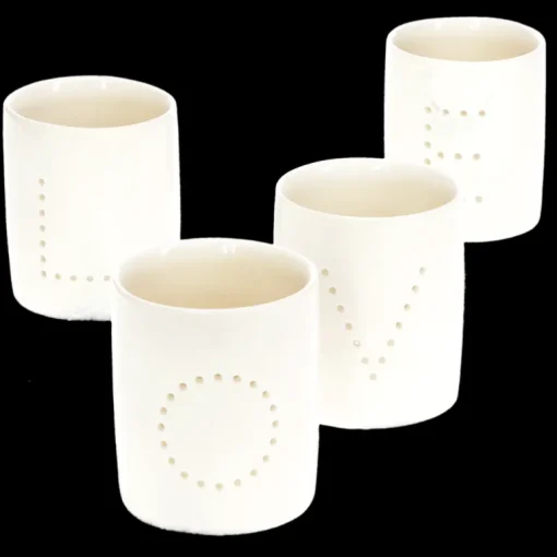 Glossy ceramic tealight holders (set of 4) - LOVE