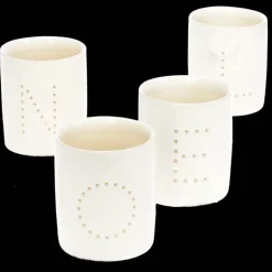 Glossy ceramic tealight holders (set of 4) - NOEL