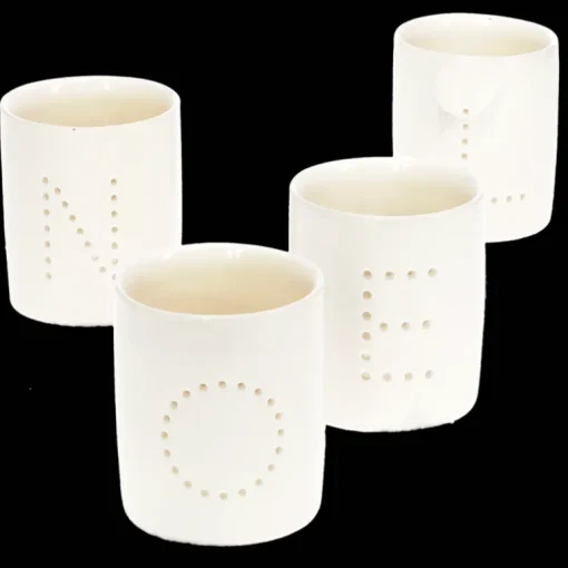 Glossy ceramic tealight holders (set of 4) - NOEL
