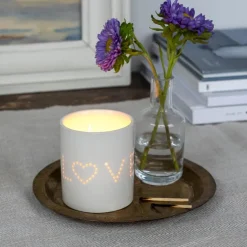 Glossy ceramic tealight holder - Love