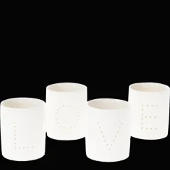 Glossy ceramic tealight holders (set of 4) - LOVE