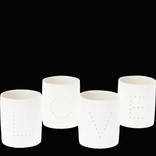 Glossy ceramic tealight holders (set of 4) - LOVE