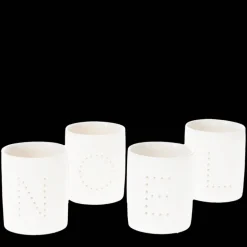 Glossy ceramic tealight holders (set of 4) - NOEL