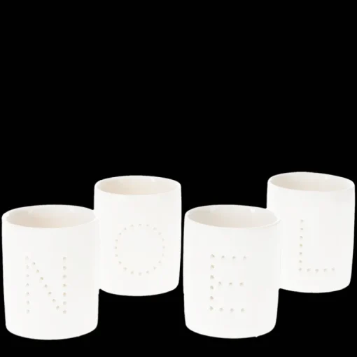 Glossy ceramic tealight holders (set of 4) - NOEL
