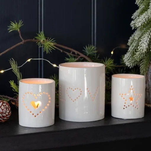 Glossy ceramic tealight holder - Love