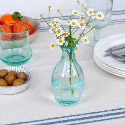 Hand blown bubble glass vase - Blue