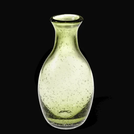 Hand blown bubble glass vase - Olive green