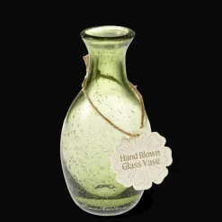 Hand blown bubble glass vase - Olive green