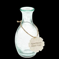 Hand blown bubble glass vase - Blue