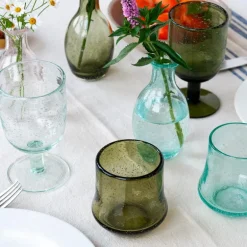 Hand blown bubble glass vase - Blue
