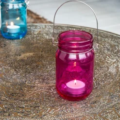 Jam jar tealight holder - Pink