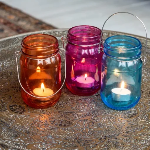 Jam jar tealight holder - Blue