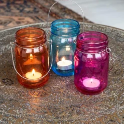 Jam jar tealight holder - Blue