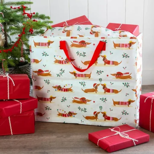 Jumbo storage bag - Festive Sausage Dog