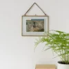 Landscape double sided glass and brass metal hanging frame (20 x 15cm)