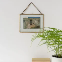 Landscape double sided glass and brass metal hanging frame (20 x 15cm)