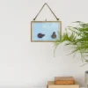 Landscape double sided glass and brass metal hanging frame (15 x 10cm)