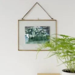 Landscape double sided glass and brass metal hanging frame (25 x 20cm)