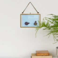 Landscape double sided glass and brass metal hanging frame (15 x 10cm)