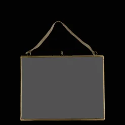 Landscape double sided glass and brass metal hanging frame (20 x 15cm)