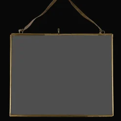 Landscape double sided glass and brass metal hanging frame (25 x 20cm)
