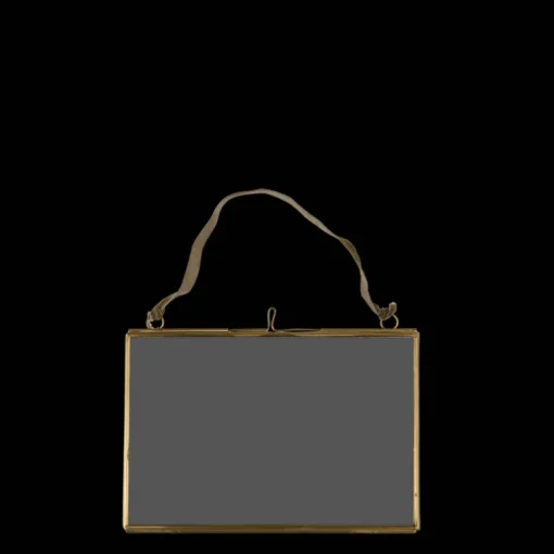 Landscape double sided glass and brass metal hanging frame (15 x 10cm)