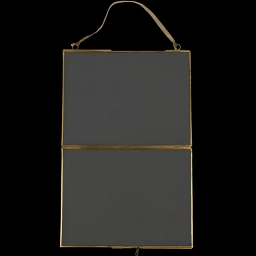 Landscape double sided glass and brass metal hanging frame (20 x 15cm)