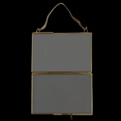 Landscape double sided glass and brass metal hanging frame (15 x 10cm)