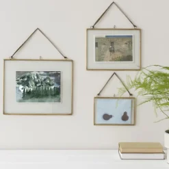Landscape double sided glass and brass metal hanging frame (20 x 15cm)