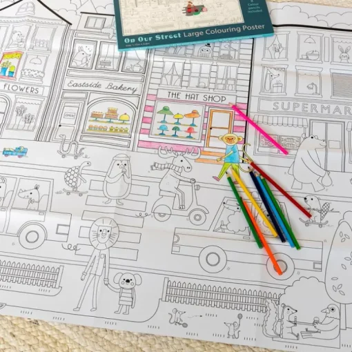 Large colouring poster with pencils - On Our Street