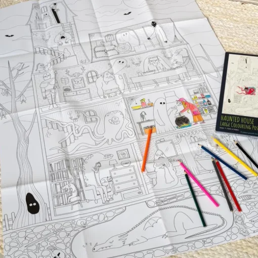 Large colouring poster with pencils - Haunted House