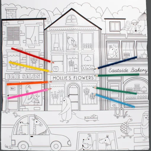 Large colouring poster with pencils - On Our Street