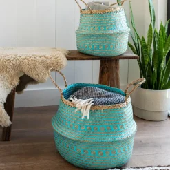 Large seagrass belly basket - Turquoise