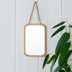Rectangular hanging mirror (15.5cm x 10.5cm) - Gold tone