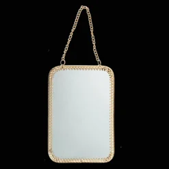 Rectangular hanging mirror (15.5cm x 10.5cm) - Gold tone