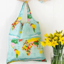 Recycled foldaway shopper bag - World Map