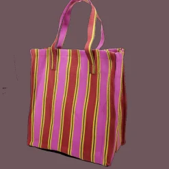 Recycled woven shopping bag - Yellow, pink, red