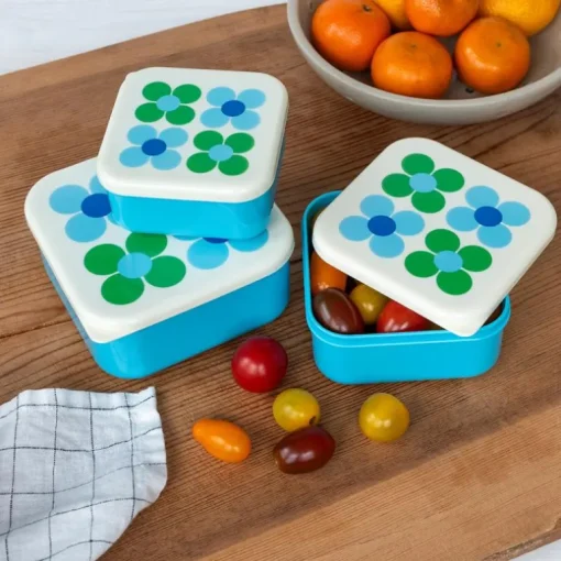 Snack boxes (set of 3) - Blue and Green Daisy
