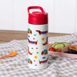 Stainless steel bottle with push button lid 500ml - Sunny Sausage Dog
